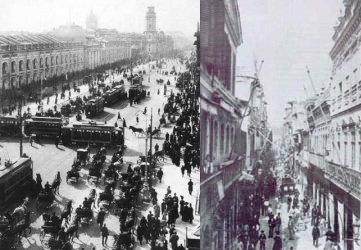 Figura. La Perspectiva Nevsky (San Petersburgo) versus la estrecha y exclusiva Rua do Ovidor (Rio de Janeiro). Izquierda, Perspectiva Nevsky; y derecha, Rua do Ouvidor.