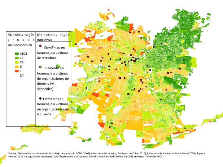Distribución espacial de memoriales, Santiago