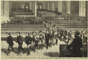 Figure 2. New York City : a fire-escape drill 1877 training the pupils in a public school to effecta quick and orderly exit in case of emergency. Source: Harper's weekly : a journal of civilization.