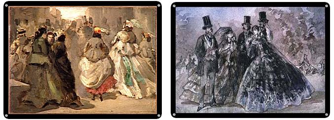 Figura 3. Pinturas de la vida moderna“En la calle” y “Encuentro en el parque”, de Constantin Guys (1802-1892).