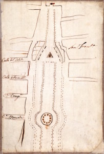 Fig. 5. Croquis de La Cañada. Bernardo O'Higgins, 1818. Fuente: Archivo Visual de Santiago.